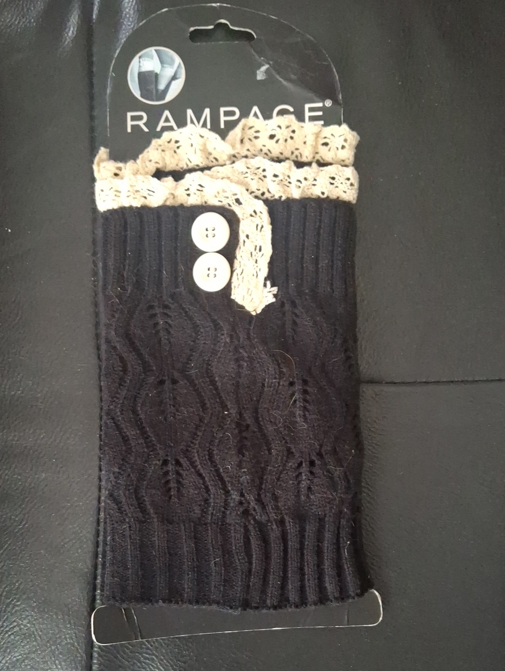 Rampage 1 Black, 1 Gray Pair Knit Knee Warmers with Cream Lace Trim For Boots